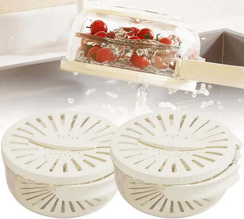 Cuenco multifuncional para lavar frutas y verduras, cuenco para lavar frutas con colador, recipiente con tapa, escurridor de frutas con asa para 2