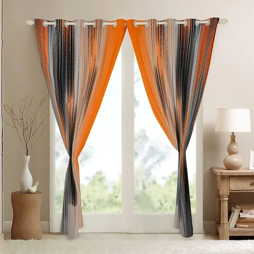 Miniatura 4 de jejeloiu Cortinas naranjas y negras para dormitorio, sala de estar (2 paneles, 52 x 63 pulgadas) Arte moderno 30%-50% cortinas opacas para niños
