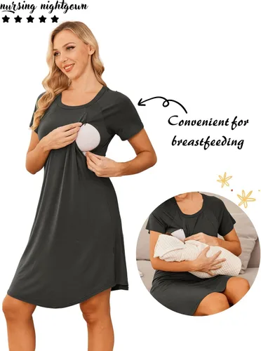 Miniatura 2 de Ekouaer - Vestido 3 en 1 para maternidad, trabajo de parto y lactancia prenda para hospital, para dormir y amamantar.