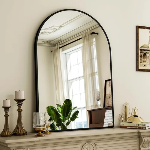 Miniatura 6 de Espejo de Baño con Arco, Espejo de Baño Arqueado de 20x30 pulgadas/Espejo de Tocador Montado en la Pared - Espejo de Pared con Marco de Metal Negro