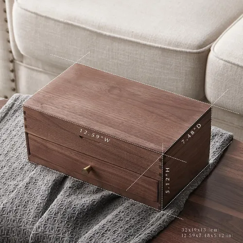 Miniatura 2 de Beexchange Joyero de madera de nogal negro, hecho a mano, caja de joyería clásica. Joyeros y organizadores para mujeres, hombres y niñas (doble capa)