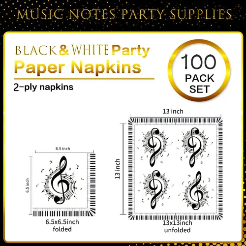 Miniatura 3 de Servilletas de notas musicales, 100 unidades, suministros de fiesta, desechables, para cóctel, almuerzo, cena, servilletas para decoración temática