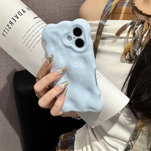 Miniatura 6 de XIZYO Funda para iPhone 13 de 6.1 pulgadas, bonito patrón de ondas, estético, 3D, rizado, ondulado, chapado en purpurina, para mujeres y niñas, Azul
