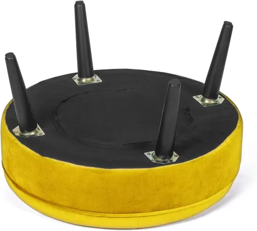 Miniatura 7 de Adeco Otomana redonda de terciopelo de 23 pulgadas con esponja gruesa y patas de madera antideslizantes, reposapiés de tela moderna, reposapiés