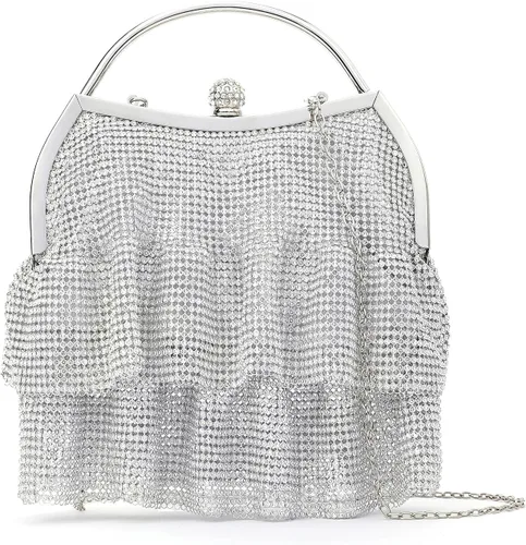 Miniatura 2 de SOIRRDBF Bolsa de bola de masa con diamantes de imitación, elegante y brillante, bolso de noche para mujer, mini embrague para boda, fiesta, club