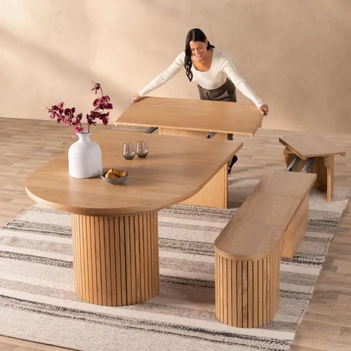 Miniatura 9 de Transformer Table - Mesa de comedor redonda extensible de madera maciza, mesa de comedor redonda extensible, muebles modernos que ahorran espacio