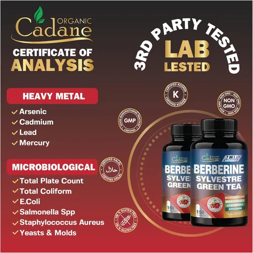 Miniatura 7 de Extracto de berberina de cadano - Suplemento de berberina con Gymnema Sylvestre, té verde y más - 150 cápsulas para el sistema inmunológico, apoyo a