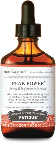 Herbalogic - Gotas de hierbas líquidas Peak Power - Fórmula energética natural sin estimulantes para combatir la fatiga suprarrenal y mejorar la