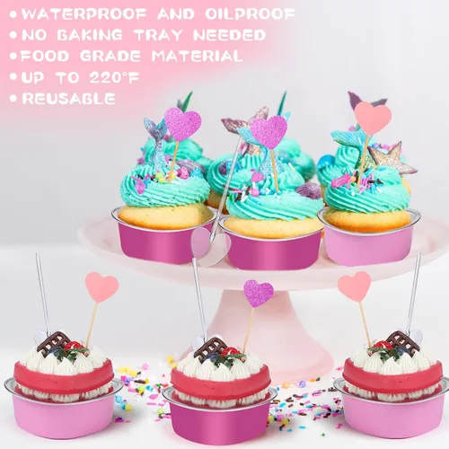 Miniatura 3 de Vesici El juego de 300 moldes para tartas de corazón incluye 3.4 onzas de aluminio, desechables, para San Valentín, corazón, postre, bandeja