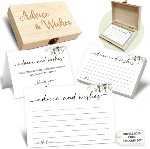 Miniatura 9 de Caja de tarjetas de consejos y deseos, 50 tarjetas de consejos de cumpleaños, boda, baby shower, caja de buenos deseos para fiesta de cumpleaños