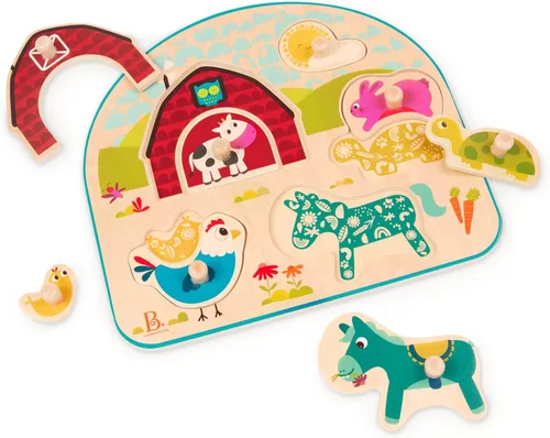 B. toys Rompecabezas de clavijas de madera - Rompecabezas de clavijas de animales para niños pequeños, niños - 8 piezas gruesas - 18+ meses - Animal