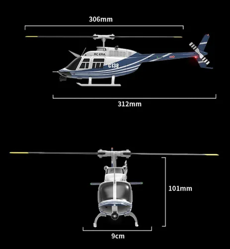 Miniatura 6 de FLYCOLOR Helicóptero RC C138 2.4G 6CH 6-Axis Gyro Altitude Hold 1/33 Avión de control remoto listo para volar RTF (azul-blanco)
