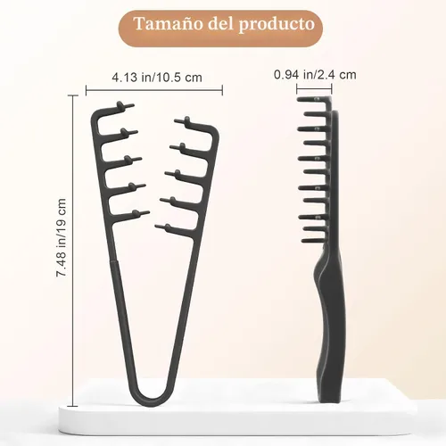 Miniatura 2 de Peine de textura de 2 piezas, peine voluminoso de dientes anchos, herramienta de volumen de raíces de máxima elevación, juego de doble propósito