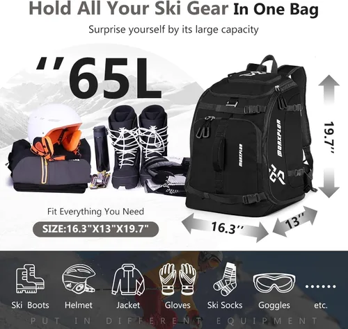 Miniatura 2 de MORXPLOR Ski Boot Bag - 65L Padded, Waterproof Ski Travel Backpack for Gear & Accessories