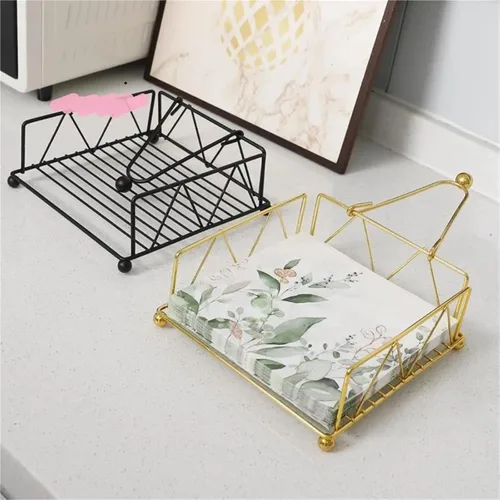 Miniatura 6 de Rustic Metal Napkin Holder Square Paper Organizer Kitchen Restaurant Tabletop(2 Gold)