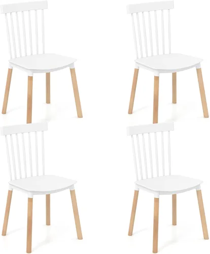 Miniatura 10 de Giantex Juego de 4 sillas de comedor Windsor, modernas sillas de cocina negras con respaldo de husillo y asientos curvos, patas de madera maciza