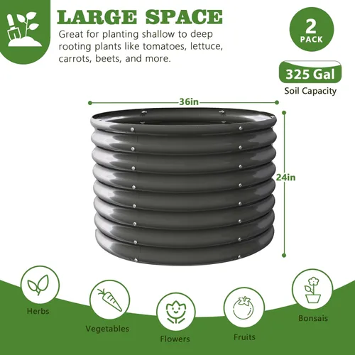 Miniatura 2 de A ANLEOLIFE Paquete de 2 camas de jardín elevadas galvanizadas de 3 pies x 24 pulgadas de alto para exteriores, jardinera redonda de metal