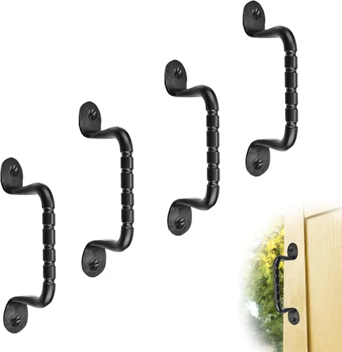Miniatura 23 de Paquete de 2 manijas decorativas negras de 4.5 pulgadas, manija decorativa de puerta de hierro, manija de puerta de metal rústico para puertas Negro
