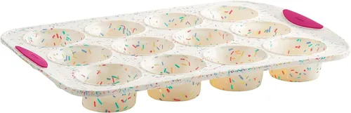 Miniatura 7 de Trudeau Molde de Donas Jumbo – Molde Antiadherente de 6 Cavidades, Confeti Blanco/Fucsia – Molde de Silicona para Hornear Donas Caseras, Magdalenas