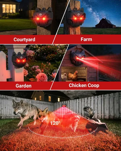 Miniatura 8 de Luces solares de depredador disuasorio de coyote - Repelente nocturno de animales con luces LED intermitentes rojas para gallinero, patio y jardín
