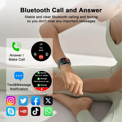 Miniatura 5 de AOC Smartwatch Fitness Sports Watch 1.43 AMOLED HD pantalla táctil, AI GPT, llamada Bluetooth, asistente de voz, monitoreo de frecuencia cardíaca