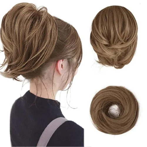 Miniatura 33 de BARSDAR Extensión de cola de caballo y moño de pelo de cobre, extensiones de moño corto sintético liso elástico para mujer, moños desordenados