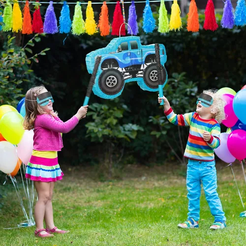 Miniatura 5 de Piñata de camión pequeño, piñata de camión de cumpleaños para niños, piñata de construcción con palo, confeti para niños, suministros de fiesta