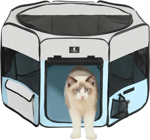 Miniatura 10 de X-ZONE PET jaula plegable portátil para mascotas, perros, gatos, corralito, de tela oxford 600D prémium, cremallera superior extraíble, uso en Azul