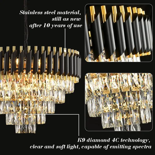 Miniatura 6 de Candelabro de cristal moderno dorado de 5 niveles para sala de estar, lámpara de araña grande de cristal negro, lámpara colgante de techo