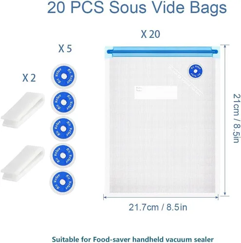 Miniatura 2 de Sous Vide Bolsas reutilizables 27 unidades, bolsa selladora al vacío de alimentos sin BPA, bolsa de almacenamiento de alimentos, bolsas