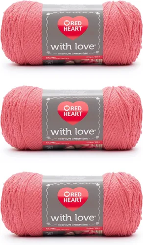 Miniatura 25 de Red Heart with Love Berry - Hilo rojo – Paquete de 3 unidades de 6.98 oz/7 onzas – Acrílico – 4 medianos (peinado) – 370 yardas – Tejido/ganchillo
