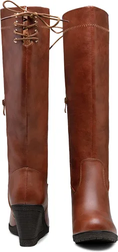 Miniatura 6 de Vepose Botas altas hasta la rodilla 9651 para mujer, de moda, con tacón de cuña, botas de pantorrilla para mujer