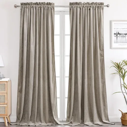 Miniatura 33 de Benedeco - Cortinas de terciopelo burdeos para ventana de dormitorio con pompón, cortinas de lujo súper suaves, oscurecimiento y aislamiento térmico