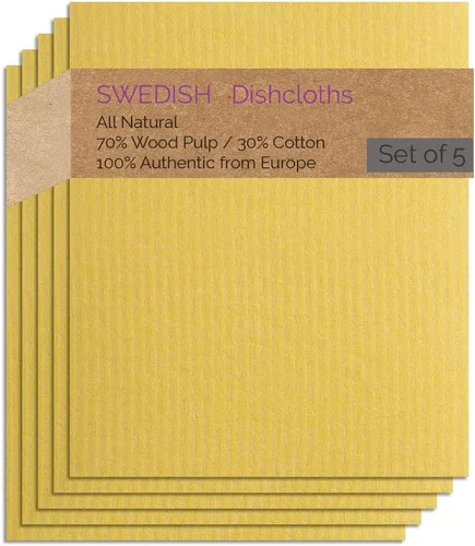 Miniatura 13 de SWEDEdishcloths - Juego de 5 paños de esponja de celulosa (1 gris, 4 naturales) suecos Combo Gnnnn
