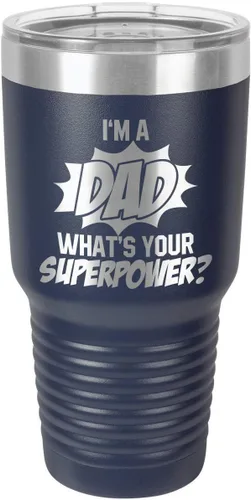Miniatura 21 de IM A DAD WHATS YOUR SUPERPOWER Vaso de 30 onzas con pajita y tapa superior deslizante Taza de viaje grabada con láser Comparar con Yeti Rambler