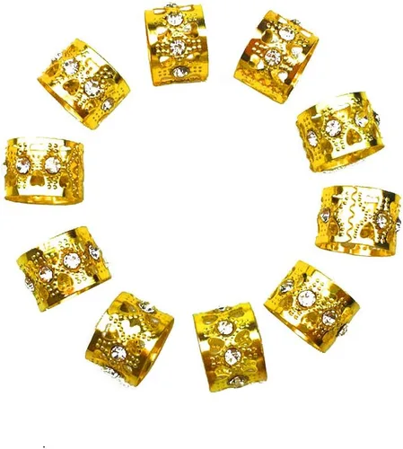 Miniatura 5 de 30 accesorios dorados para el cabello, cuentas de rastas de aluminio con diamantes de imitación con puños ajustables, pinzas de metal