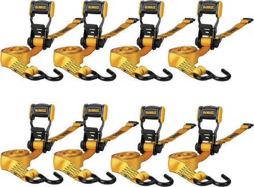 DEWALT DXBC18002-8PK - Correas de amarre de trinquete de 1.25 pulgadas x 12 pies, color negro/amarillo, transporte de carga ligero (resistencia a la