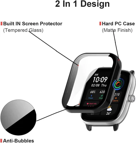 Miniatura 4 de Paquete de 2 protectores de pantalla compatibles con Amazfit GTS 4 Mini, pantalla de vidrio templado + fundas protectoras de policarbonato mate