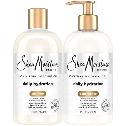 Juego de champú y acondicionador SheaMoisture, hidratación diaria con aceite puro de coco – Nuevo aspecto, espuma cremosa mejorada, sin crueldad, 13