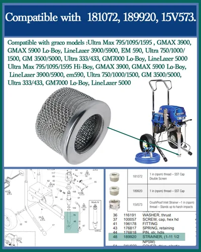 Miniatura 3 de Filtro de entrada, filtro de entrada de manguera, compatible con los números de pieza Graco 181072, 189920, 15V573 y modelos 795, 1095, 1595, 3900