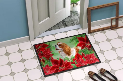 Miniatura 4 de Caroline's Treasures CK1311MAT Cavalier Spaniel Poinsettas - Felpudo de 18 x 27 pulgadas, tapete para puerta delantera, interior y exterior