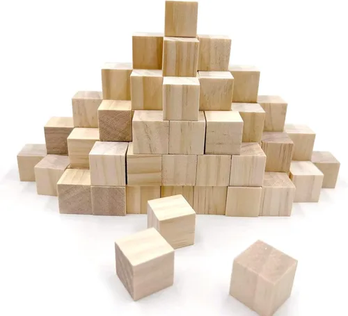 Bloques de madera para manualidades, cubos de madera sin terminar, bloques de madera natural de 0.8 in, paquete de 80 bloques cuadrados de madera