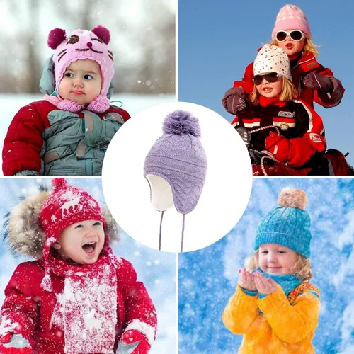 Miniatura 5 de Conjunto de guantes y gorro de invierno para niños, gorro de forro polar cálido, gorro de punto y guantes para niños y niñas