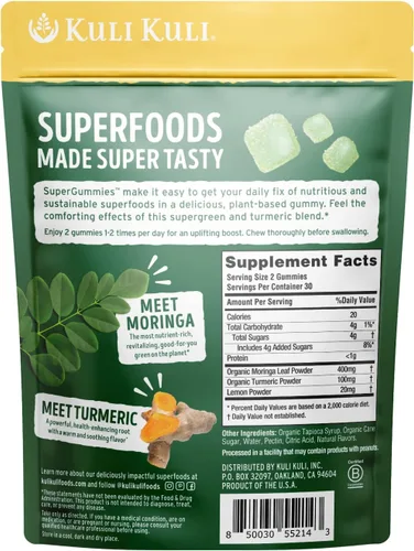 Miniatura 3 de Kuli Kuli Super Energy Gummies - Suplementos energéticos con moringa, estimulante de energía natural sin cafeína - 60 gomitas de moringa sin OGM