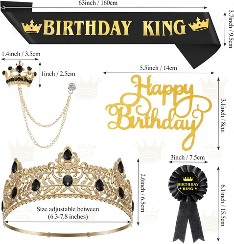 Miniatura 3 de Junkin 5 accesorios de cumpleaños para hombre, incluyen corona de rey con banda de hojalata, broche de cadena colgante para fiesta de cumpleaños