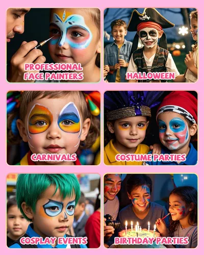 Miniatura 8 de Anka Bella Pintura facial de pastel dividida activada por agua, de 2.12 oz, kit profesional lavable no tóxico para niños y adultos, regalo