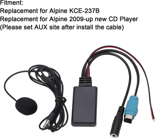 Miniatura 2 de Aramox Módulo AUX en Bluetooth, adaptador de cable Bluetooth AUX in estéreo de velocidad completa con micrófono extraíble de repuesto para 2009