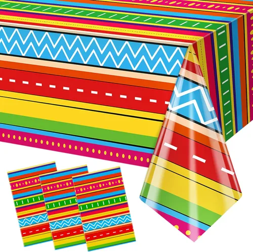 3 piezas de mantel de fiesta mexicana de 54 x 108 pulgadas, decoración de fiesta de Cinco de Mayo, mantel de taco nocturno de cumpleaños, mantel de
