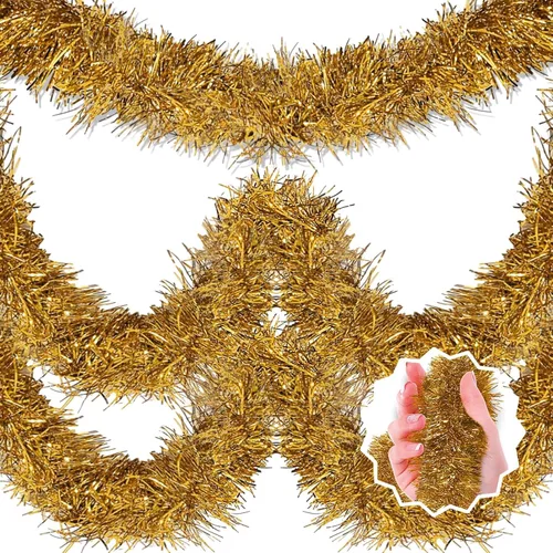 Miniatura 10 de Guirnalda de Oropel de Navidad Negra de 50 Pies, Pancarta de Giro de Papel Metálico, Serpentinas de Oropel Colgantes para Pared, Telón de Fondo