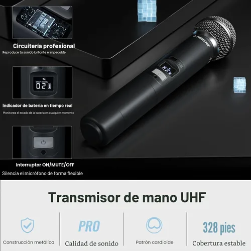 Miniatura 4 de Phenyx Pro Sistema de micrófono inalámbrico, micrófonos inalámbricos duales, con 2 dispositivos de mano, escaneo automático, frecuencias UHF de 2 x